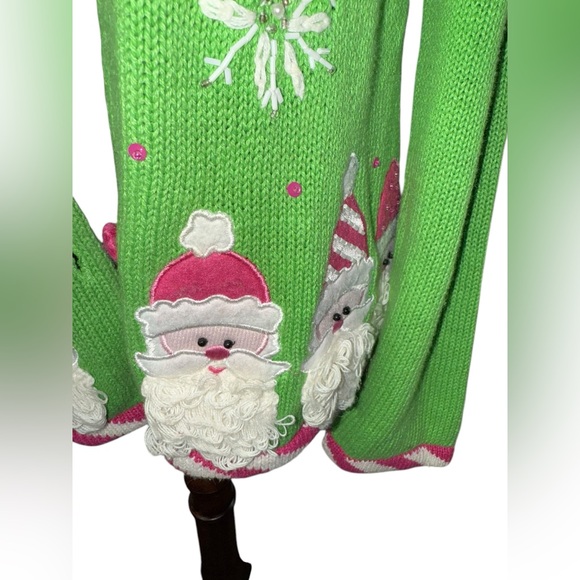 Heirloom Collectibles Vintage Tacky Christmas Santa Cardigan Green & Pink - Picture 8 of 10